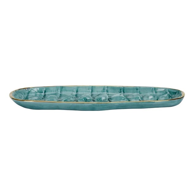 Handcrafted in Italy, this beautiful tray boasts eye-catching texture highlighted by turquoise glaze and a metallic gold...