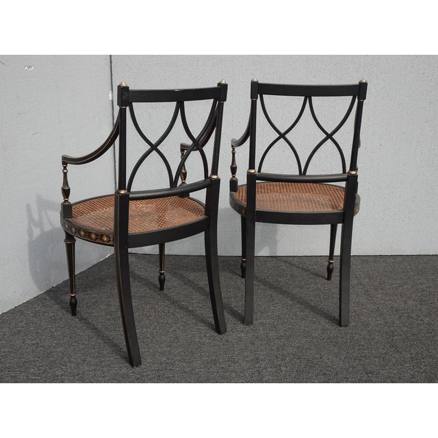 Pair of Vintage French Style Hand Painteded Cane Arm Chairs For Sale - Image 12 of 12