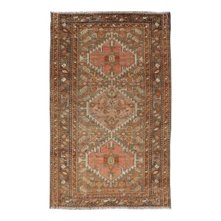 Antique Persian Hamedan in Rustic Earthy Tones With Tribal Medallions For Sale