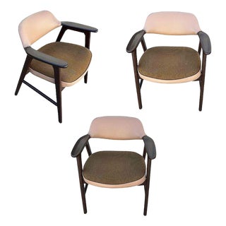 Mid-Century Dark Oak Accent Armchairs W/ Beige Seat by Paoli Furniture, Set of 3 For Sale