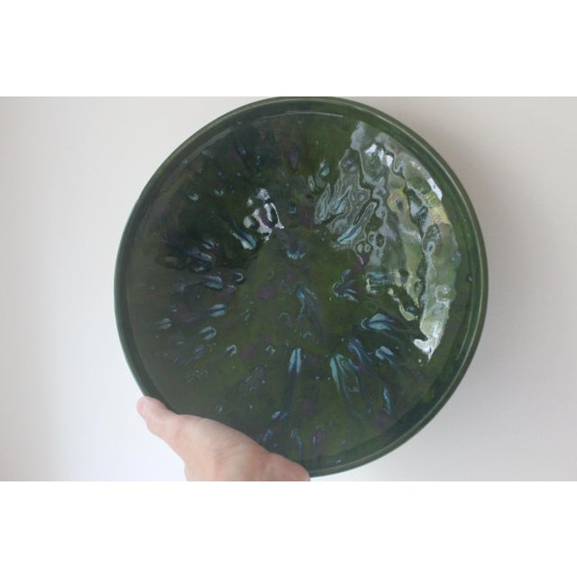 Mid-Century Modern Mid-Century Modern Large Shallow Studio Pottery Bowl With Drip Glaze For Sale - Image 3 of 9