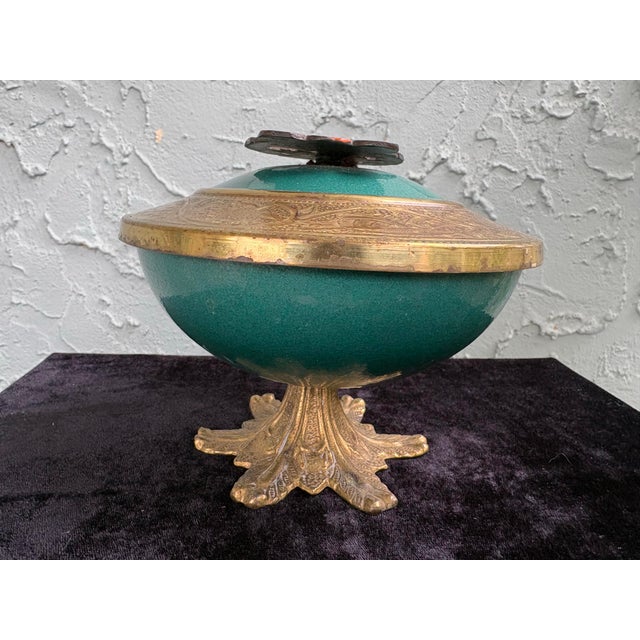 Religious Vintage Israeli Brass & Enameled Pedestal Bowl “God Bless Our Home – Jerusalem”, Circa 1960s For Sale - Image 3 of 11