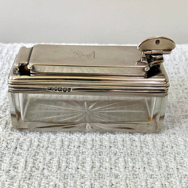 English Antique Sterling Silver Cut Crystal Traveling Ink Well For Sale - Image 3 of 15