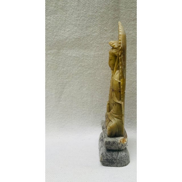 Antique Chinese Hand-Carved Green Stone Buddha Sculpture With Base For Sale - Image 4 of 9