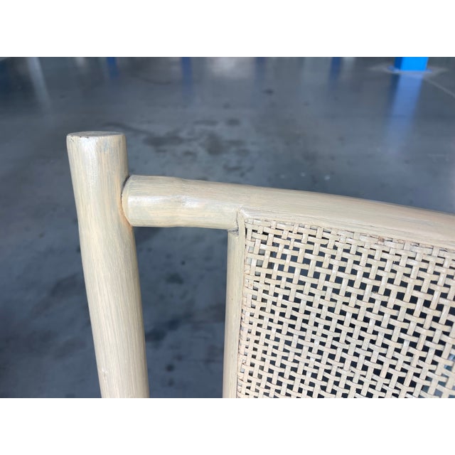 Vintage Organic Modern Rattan Swivel Dining Chairs With Arms and Cane Backs – Set of 6 For Sale - Image 14 of 17