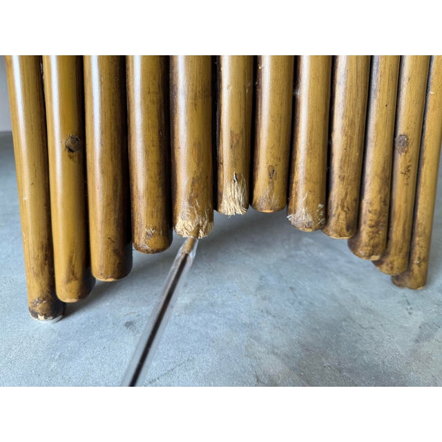 Vintage Boho Chic McGuire Style Sculptural Tall Back Rattan Arm Dining Chairs – Set of 4 For Sale - Image 10 of 12