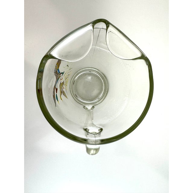 Vintage Mid Century Mallard Duck Glass Pitcher With Hand-Painted Scene For Sale - Image 11 of 14
