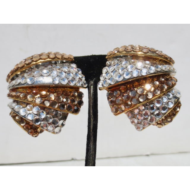 Metal Rhinestone and Gold Plated Clip-on Earrings 60s For Sale - Image 7 of 7