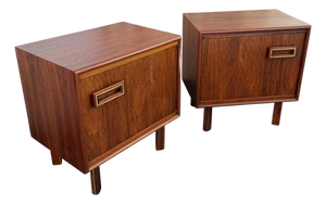 Pair of Mid-Century Modern Walnut With Brass Trim Nightstands End Tables