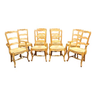 Country French Pine & Rush Seat Ladder-Back Dining Chairs/8 For Sale