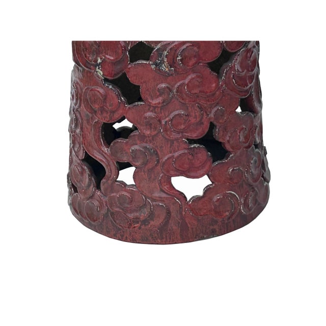 Ceramic Ceramic Brick Red Cloud Scroll Round Tall Pedestal Table Display Stand For Sale - Image 7 of 7