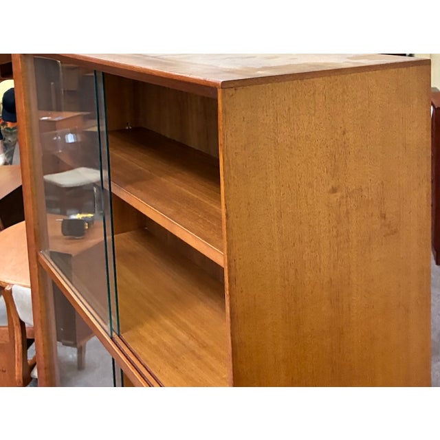 Vintage Extra Tall Teak Bookcase With Sliding Glass Doors c.1960 For Sale - Image 4 of 7
