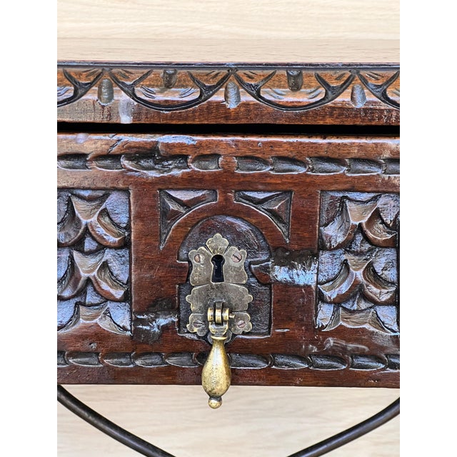 Wood 18th Spanish Console Table with Carved Drawers and Original Hardware For Sale - Image 7 of 18