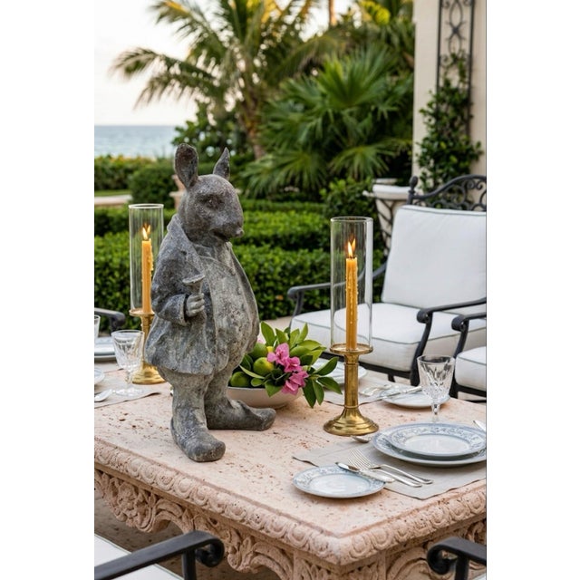 Vintage Dapper Anthropomorphic Rabbit Cast Iron Garden Statue | Chairish