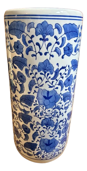 1980s Chinoiserie Blue and White Porcelain Umbrella Stand