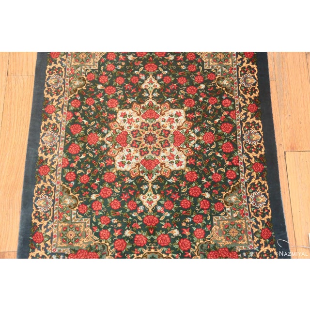1950s Nazmiyal Collection 1950s Green Floral Vintage Persian Silk Qum Rug For Sale - Image 5 of 8