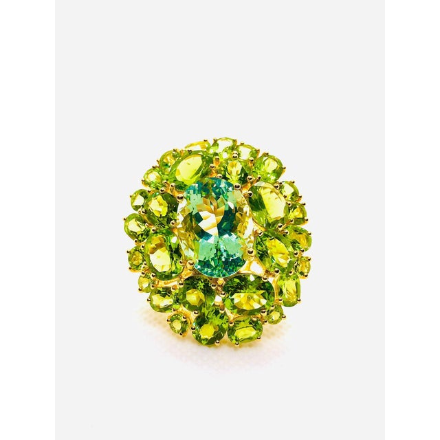Gemstone Bochic "Orient" Vintage Peridot & Green Amethyst Ring Set In 18K Gold & Silver For Sale - Image 7 of 7