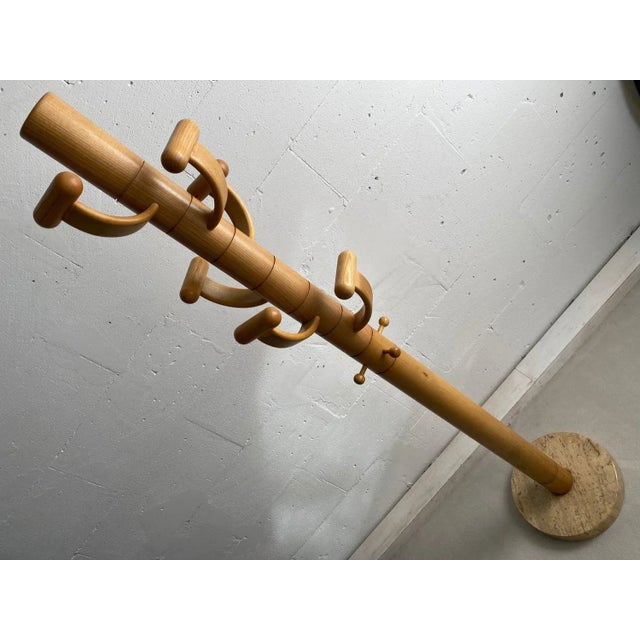 Beige Italian Ash Wood and Travertine Coat Stand in the Style of Ettore Sottsass For Sale - Image 8 of 11
