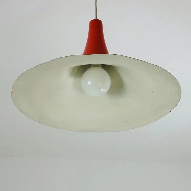 Red Mid-Century Danish Red Semi Pendant Light, 1960s For Sale - Image 8 of 11