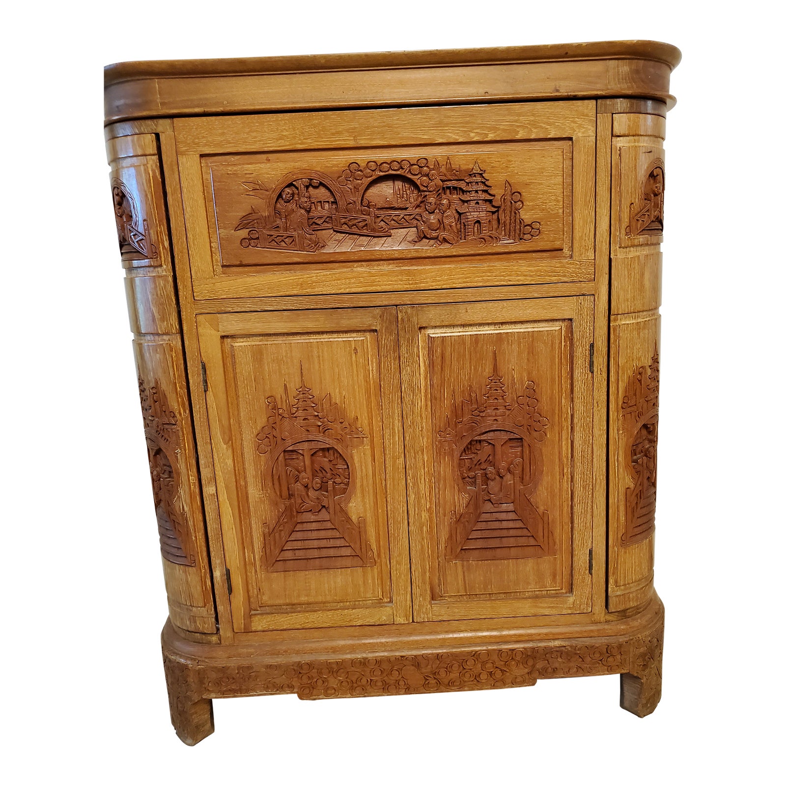 Mid 20th Century George Zee Hand Carved Camphor Wood Bar | Chairish