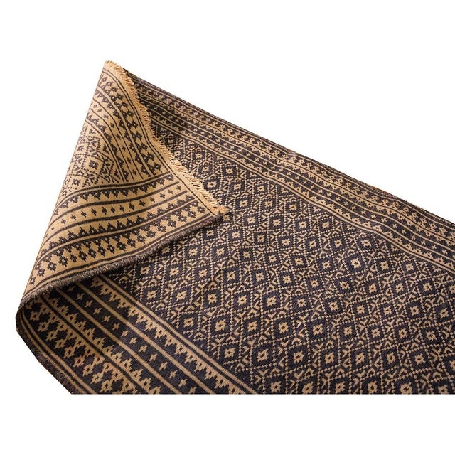 1950s 1950s Small Blue Geometric Modern Cotton Vintage Persian Ziloo Knotted Rug For Sale - Image 5 of 6