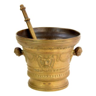 17th Century Style Pharmacy Mortar with Pestle, 1890s, Set of 2 For Sale