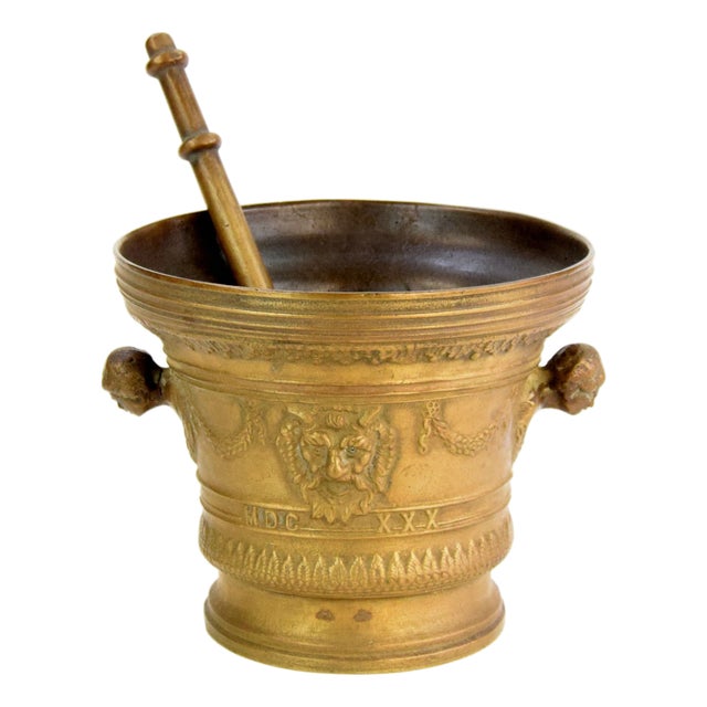 17th Century Style Pharmacy Mortar with Pestle, 1890s, Set of 2 For Sale