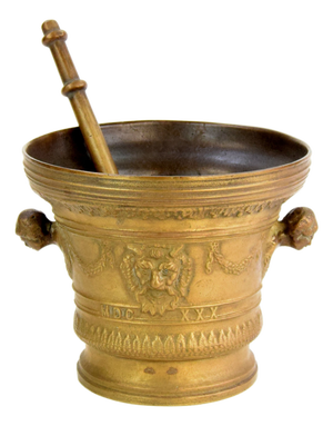 17th Century Style Pharmacy Mortar with Pestle, 1890s, Set of 2