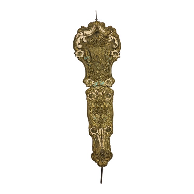 Antique French Comtoise or Morbier Grandfather Clock Pendulum | Ornate Gilt Metal | 42” 19th Century Decorative Clock Part For Sale