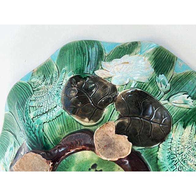 Antique 19th C John Holdcroft Lily Pond Flowers & Ferns Bowl C1860s For Sale - Image 9 of 12