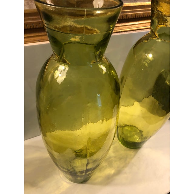 Glass San Miguel Spain Tall Chartreuse Vases - A Pair For Sale - Image 7 of 8