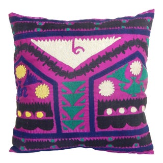 Purple Tashkent Suzani Square Pillow Case Made From a 19th Century Suzani For Sale