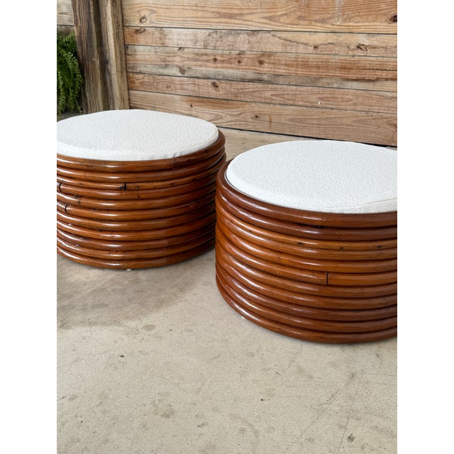 Brown Pair of Mid-20th Century Refinished Stacked Bent Rattan Ottomans in the Manner of Paul Frankl For Sale - Image 8 of 12