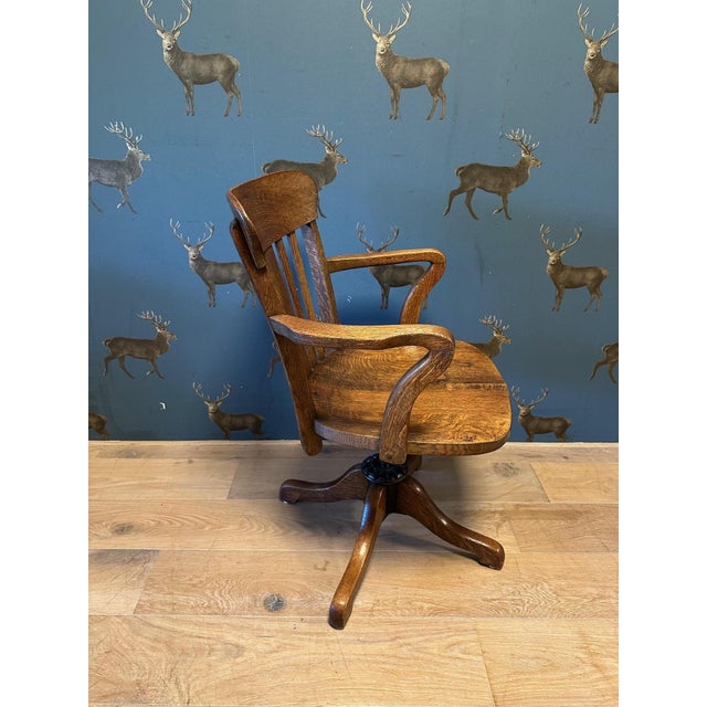Antique Oak Office Chair, 1890s For Sale - Image 3 of 8