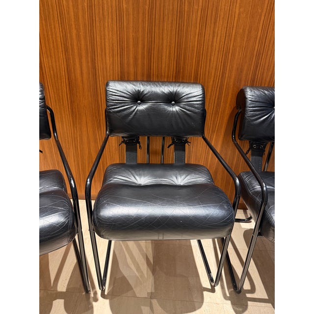 Animal Skin Set of 6 I4 Mariani Tucroma Chairs in Black Leather by Guido Faleschini For Sale - Image 7 of 15
