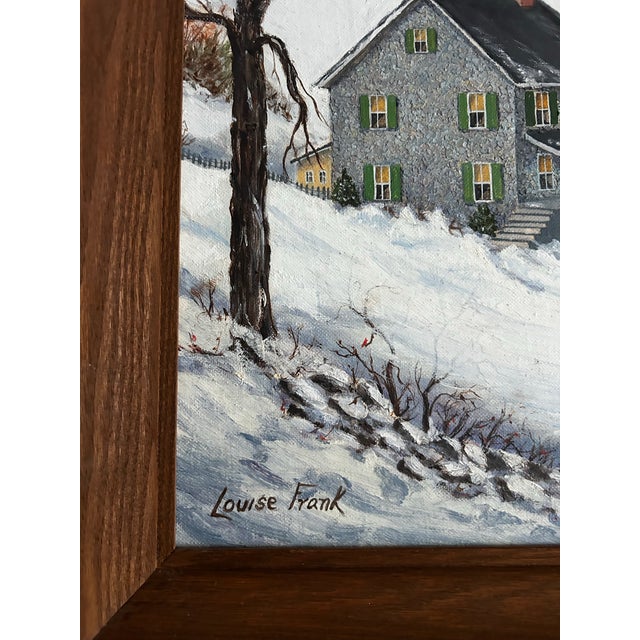 1970s Vintage Lancaster County Pa Farm Scene Snowy Landscape Oil Painting For Sale - Image 5 of 7