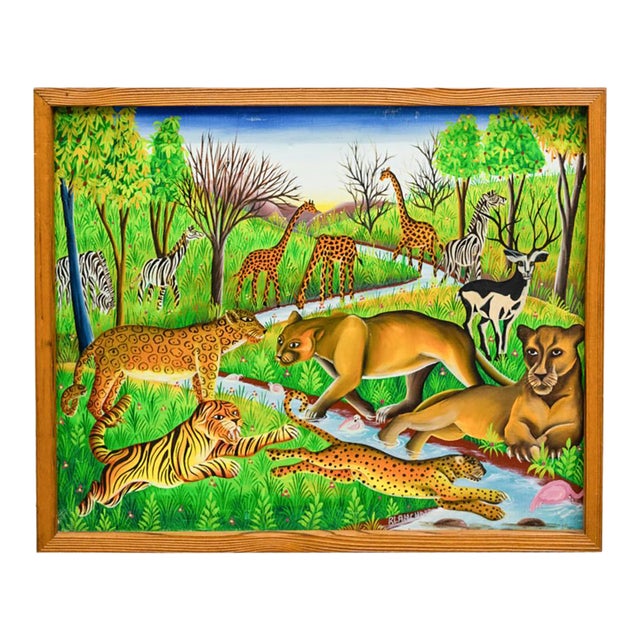 Late 20th Century Jungle Animals, Oil on Canvas Painting Signed by Blanchard For Sale