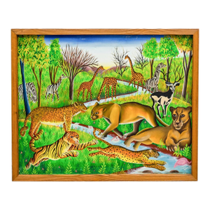 Late 20th Century Jungle Animals, Oil on Canvas Painting Signed by Blanchard