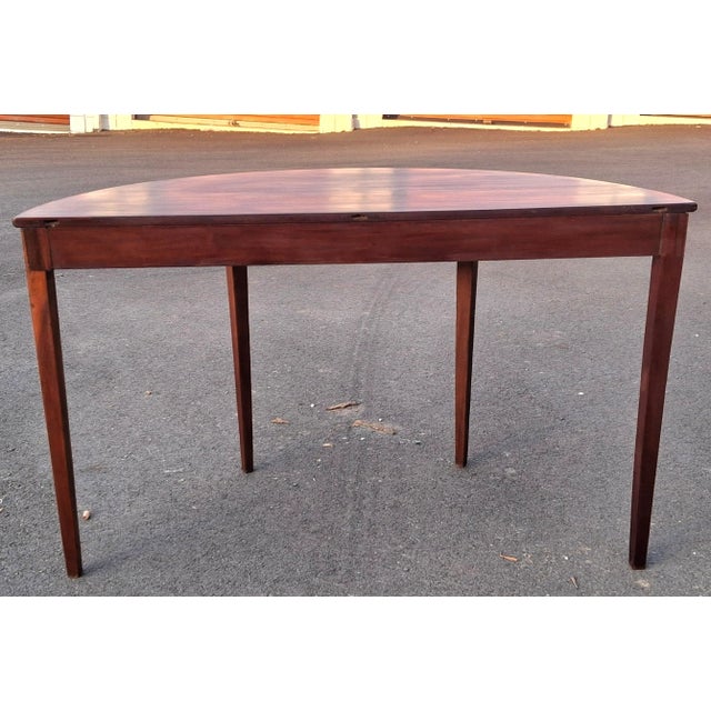 19th Century George III Crotched Mahogany and Satinwood Inlaid Demi-Lune Table For Sale In Washington DC - Image 6 of 15