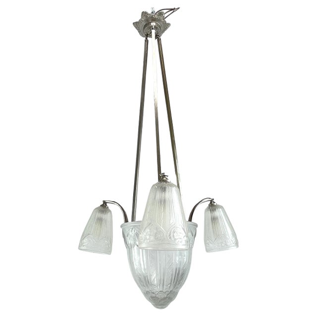 Art Deco Chandelier Hanging Lamp attributed to Maynadier, 1930s For Sale - Image 11 of 11