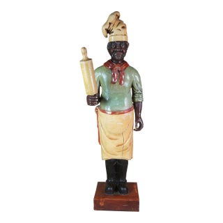 Mid 20th Century Monumental Life Size French Carved Folk Art Restaurant Chef Baker Statue 87" For Sale