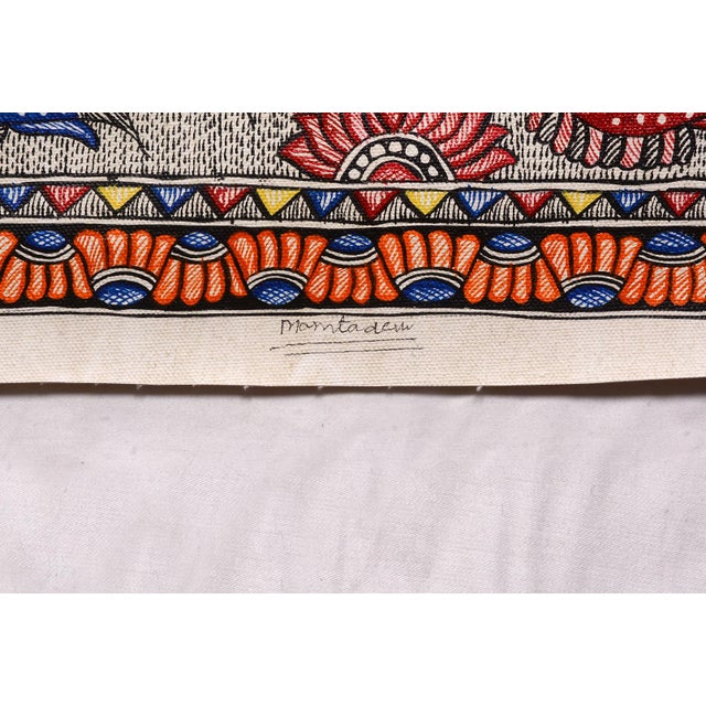 Folk Art Mamta Devi (2016 National Award Recipient) – Hand-Painted Madhubani Folk Painting of Tree of Life With Colorful Birds and Fish For Sale - Image 3 of 4