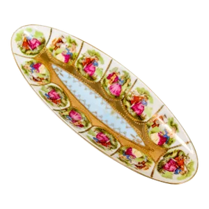 Royal Vienna Austria Hand Painted Porcelain Oval Dish Circa 1940
