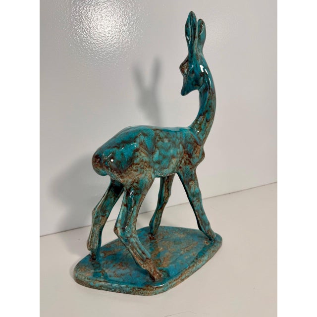 Mid-Century Italian Turquoise Glazed Ceramic Fawn by Magri, 1960s For Sale - Image 6 of 8