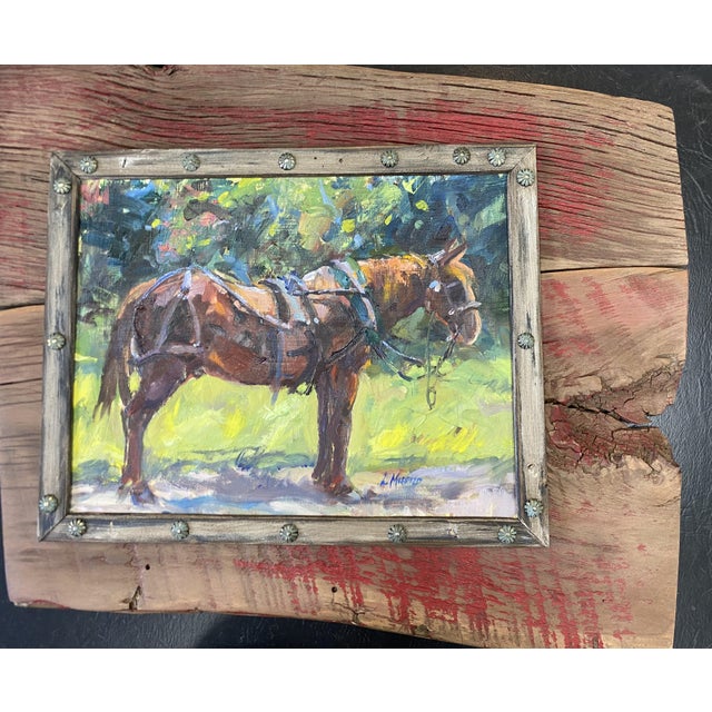 "Half Hitched" ~ Lorie Batson, Original Oil Painting. Portrait of an Amish Horse Stands in a Colorful Summer Background For Sale - Image 6 of 12