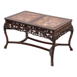 Chinese Red Marble Inset Rosewood Low Table For Sale
