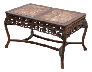 Chinese Red Marble Inset Rosewood Low Table