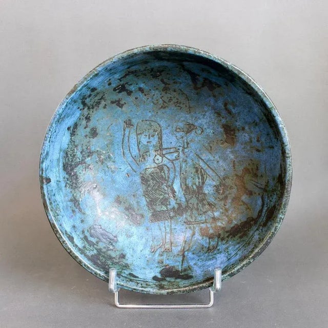 A striking engraved ceramic dish by renowned french ceramicist jacques blin, dating to the 1950s. One of blin’s signature...