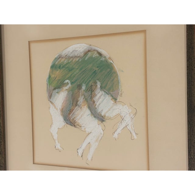 Vintage Signed Modernist Abstract Figurative Pastel Drawing, Framed For Sale - Image 4 of 14