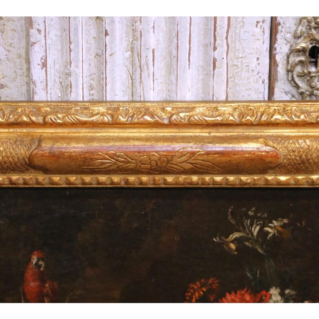 Wood 18th Century Flemish School Still Life Painting With Flowers and Parrot For Sale - Image 7 of 11